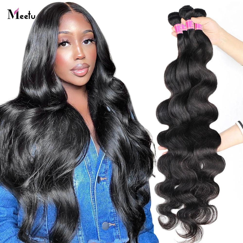 Meetu Brazilian Body Wave Human Hair Extensions - Natural Color 8-30 inch Bundle Deal  ourlum.com CHINA 8inches 