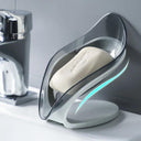 Leaf Shape Soap Dish: Automatic Drainage Shower Holder Blue Grey