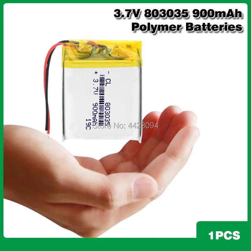 Polymer Lithium battery 900mah 3.7 V 803035 smart home MP3 speakers Li-ion battery for dvr,GPS,mp3,mp4,mp5 power bank,speaker  ourlum.com 1PCS 3.7V 