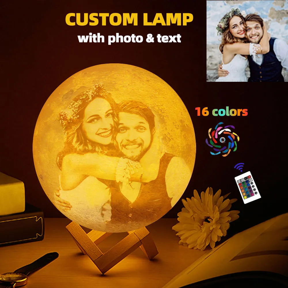 Personalized 3D Printing Moon Lamp Customized Photo Text Night Light USB Rechargeable Birthday Mother Day Lunar Anniversary Gift  ourlum.com   