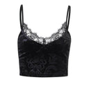 Gothic Cross Print Lace Trim Crop Top Edgy Corset Tank