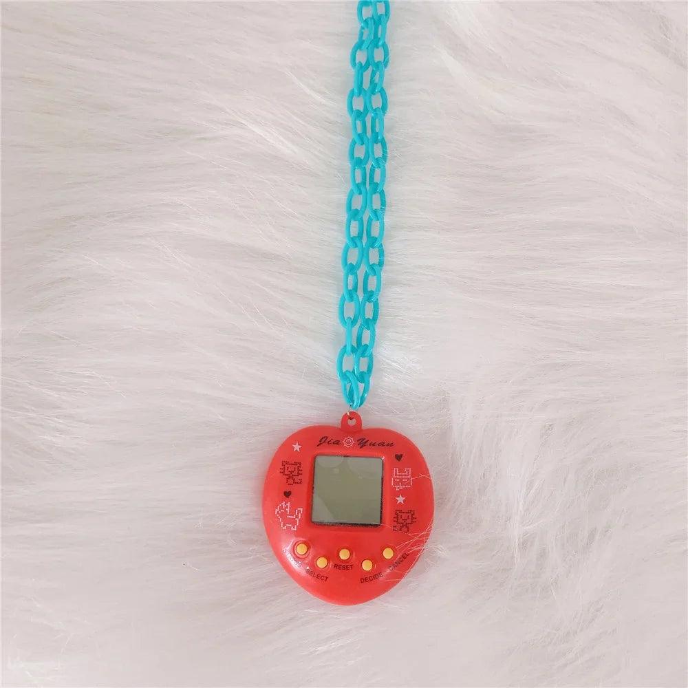 Y2K Electronic Pet Game Pendant Necklace with Rainbow Charms  ourlum.com 5  