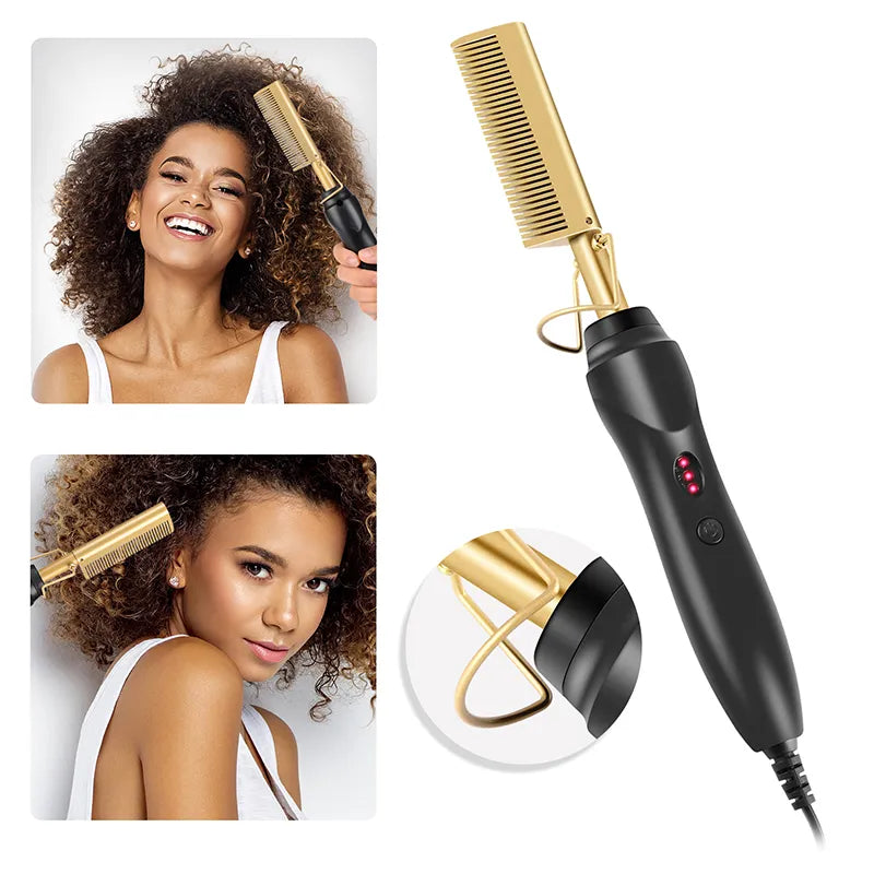 Electric Hot Heating Comb Hair Straightener Curler Wet Dry Hair Iron Brush Styling Tool - 2 in 1 Fast Heating  ourlum.com with box us 