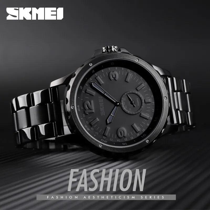 Luxurious SKMEI Men's Black Steel Quartz Watch - Waterproof Classic Wristwatch  OurLum.com   