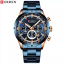 Curren Men's Blue Dial Chronograph Steel Watch: Stylish Waterproof Timepiece.  ourlum.com blue CHINA 