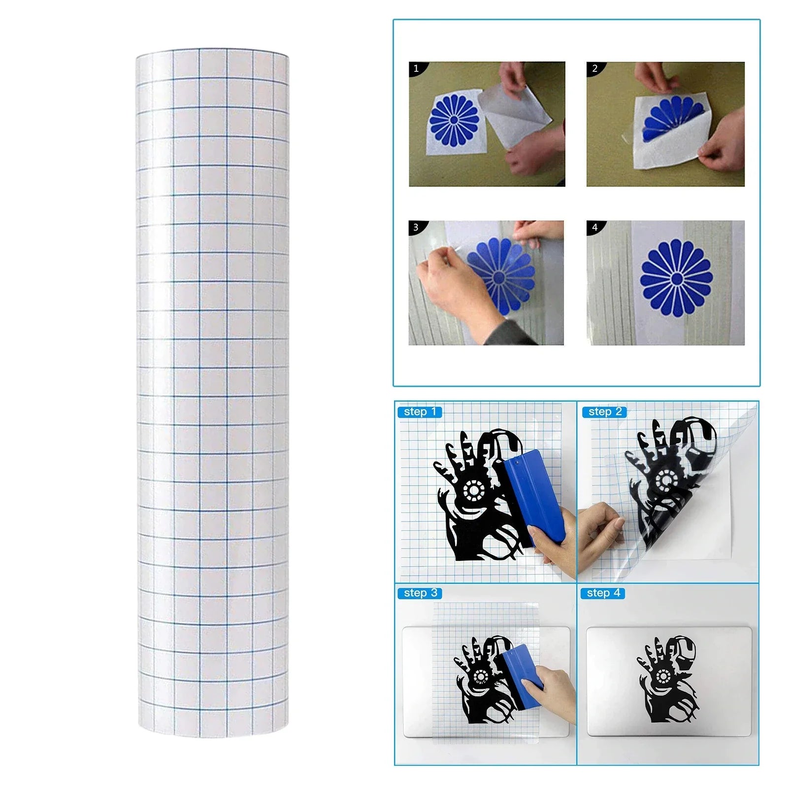 12"X60" HTVRONT Clear Application Transfer Tape Blue Alignment Grid Paper for Wall Glass Car Craft Art Decal Adhesive Vinyl DIY