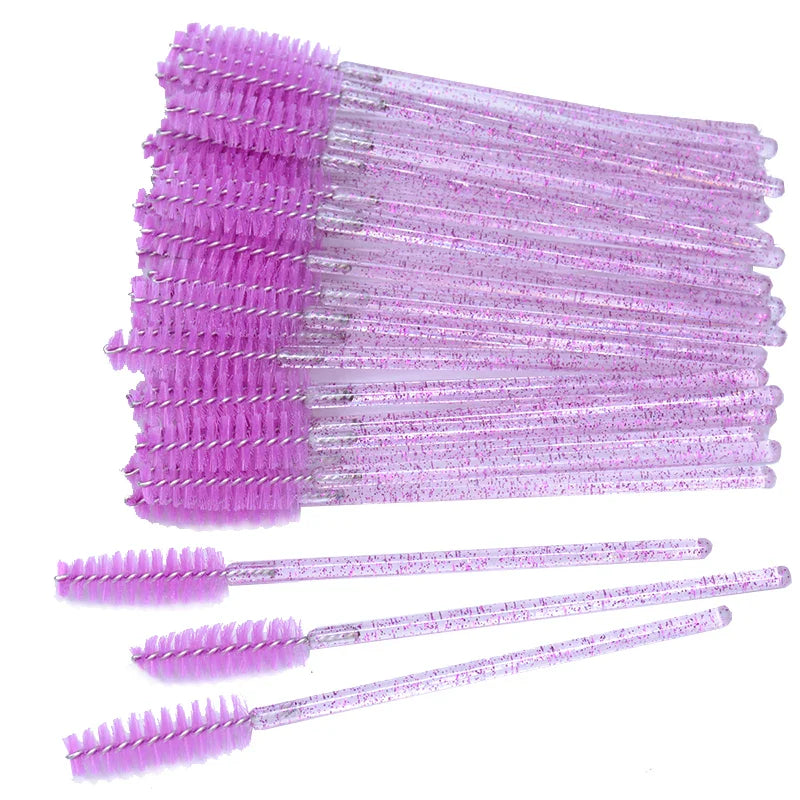 OKAYLASH 50Pcs Disposable Micro Glitter Eyelash Mascara Wands Mini Crystal Eye Lashes Brush Comb Pink White Spoolies  ourlum.com   