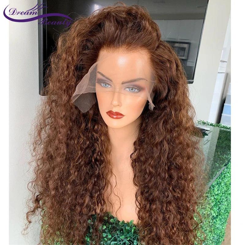 Brown Curly Lace Front Human Hair Wigs - Luxurious Brazilian Remy Hair  ourlum.com   