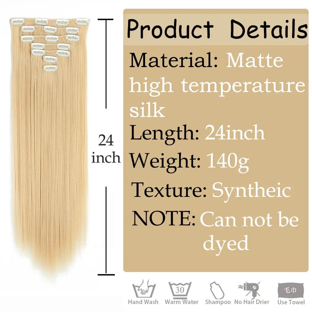 24" Blonde Black Clip-in Hair Extensions: Style with Ease & Confidence