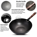 32cm Konco Non-Coated Cast Iron Wok Pan for Gas & Induction Cookers - Eco-Friendly Chinese Cookware