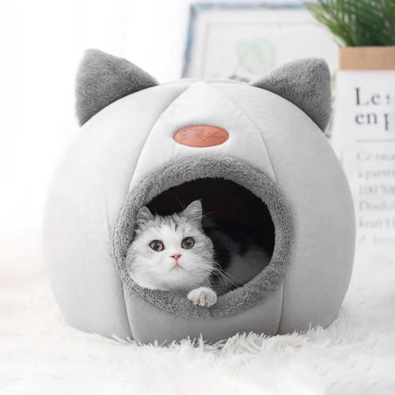 Cozy Retreat Winter Cat Bed with Cat Ear Detail  ourlum.com   