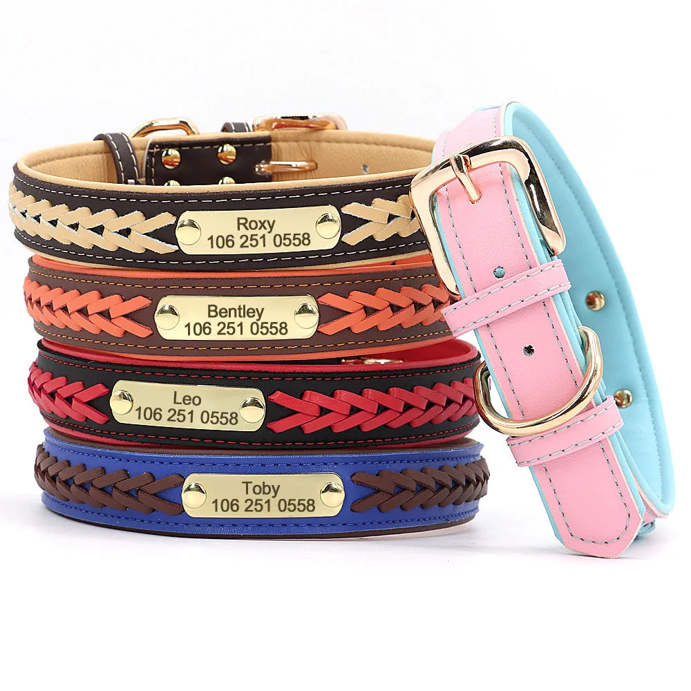 Personalized Leather Padded Dog Collar with Free Engraving: Stylish & Secure  ourlum.com   