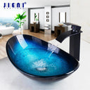 JIENI Tempered Glass Hand Painted Waterfall Spout Tap