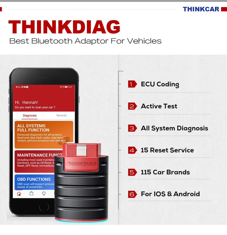 THINKCAR Thinkdiag OBD2 Diagnostic Scanner - Full System Code Reader with ECU Coding, Active Test & 15 Reset Functions for All Vehicles