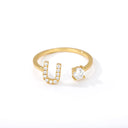 Zircon Initial A-Z Letter Rings For Women Adjustable Steel Ring