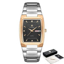 Square Luxury Men's Watch with Automatic Date Display Stainless Steel Gold Quartz Wristwatch  ourlum.com silver black box United State 