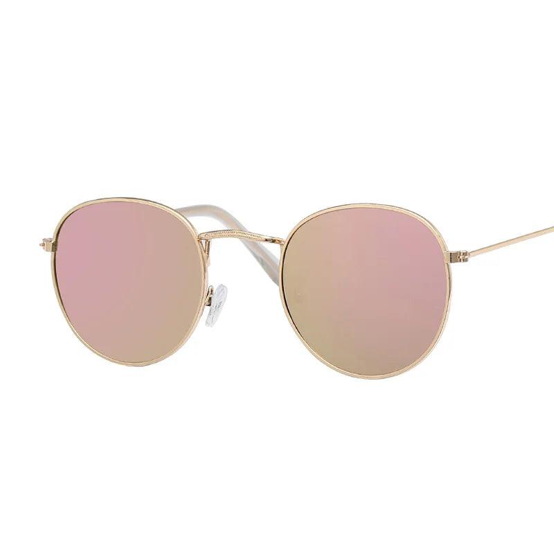 Vintage Designer Small Round Sunglasses for Women - Luxury UV400 Mirror Eyewear