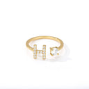 Zircon Initial A-Z Letter Rings For Women Adjustable Steel Ring