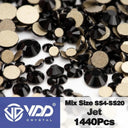 Crystal Gold Mix Size Flatback Rhinestones for DIY Nail Art  ourlum.com Jet Mix Size(1440Pcs) 