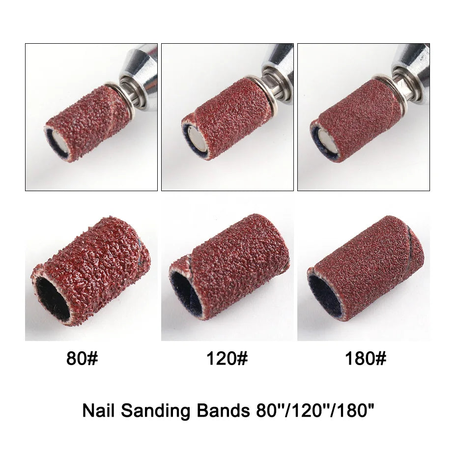 210pcs/Box Sanding Cap Bands For Electric Manicure Machine 180/120/80 Grit Nail Drill Grinding Bit Files Pedicure Tool Set  ourlum.com   