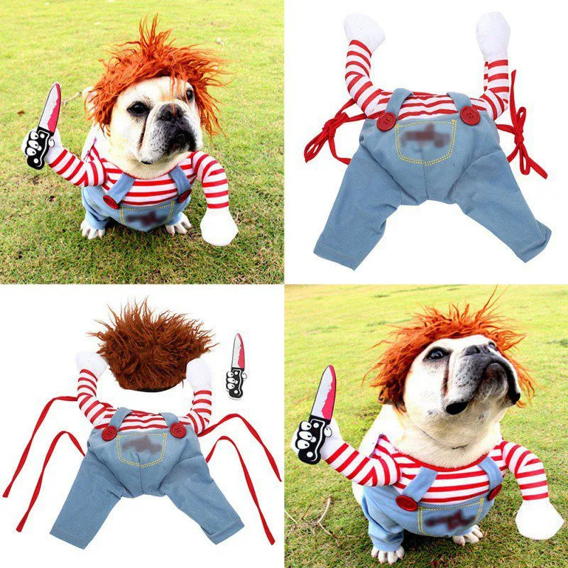 Funny Dog Halloween Costume with Knife Set for Pet Cosplay Party  ourlum.com   