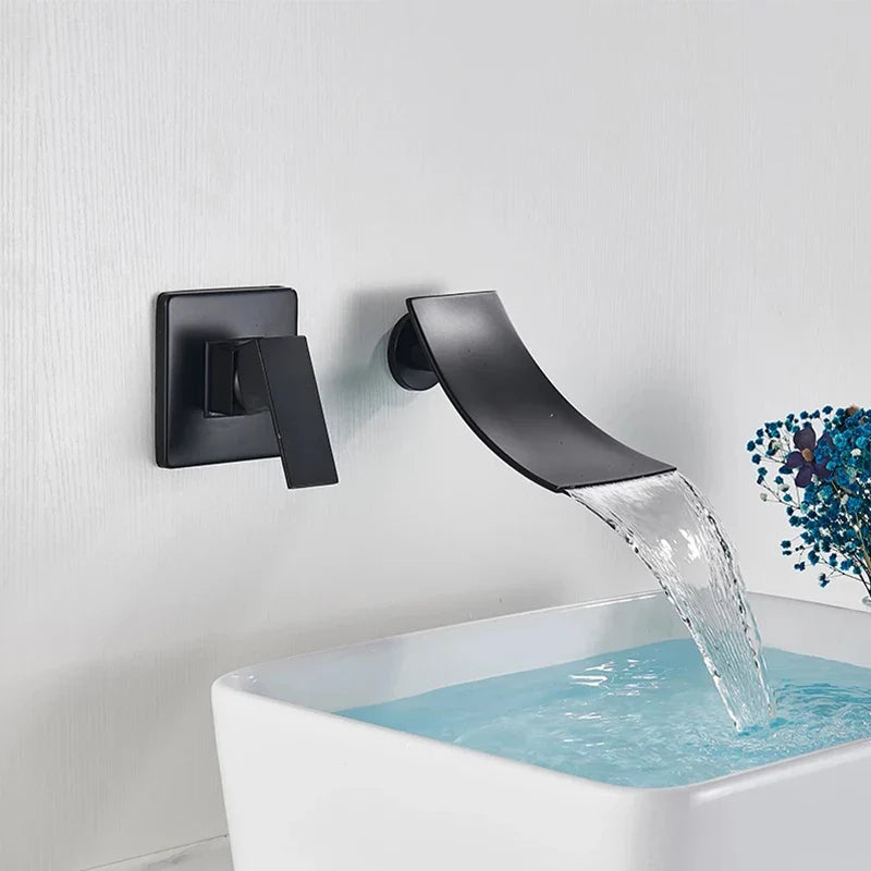 Waterfall Water Basin Faucet Chrome Matte Black Bathroom Faucet In Wall Installation Washbasin Sink Mixer Wash Basin Faucet