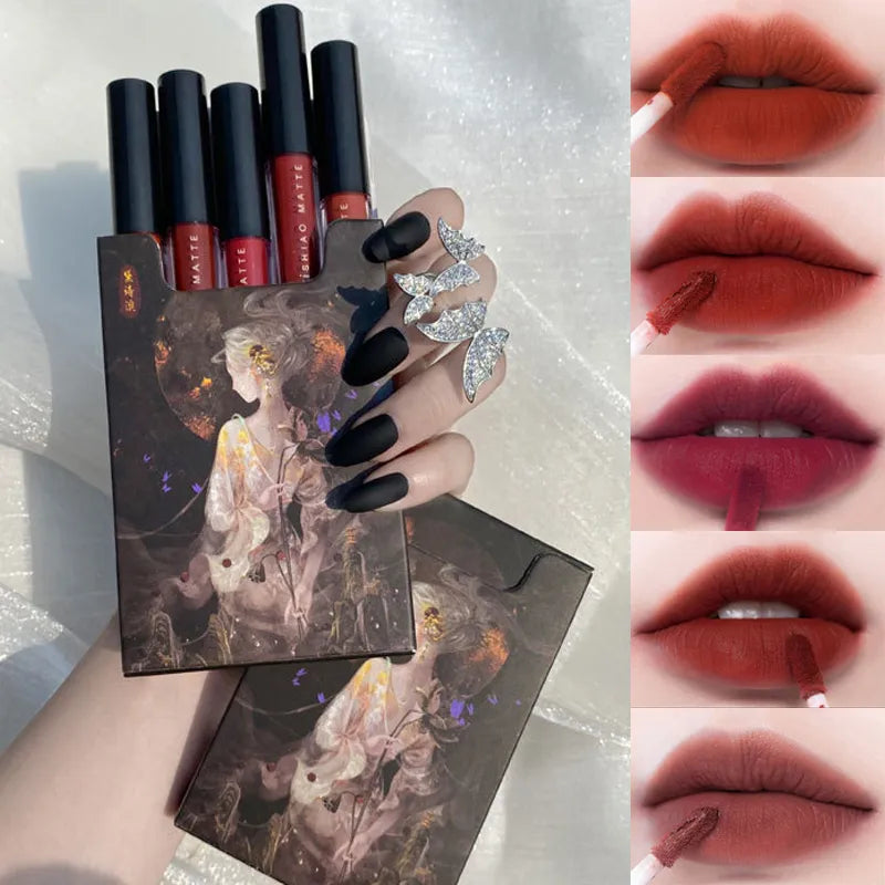 5pcs Set Lip Glaze Box lipstick Matte Velvet Lipsticks Party lipstick Nonstick Cup Lip Gloss Lips Makeup Waterproof Cosmetics  ourlum.com   