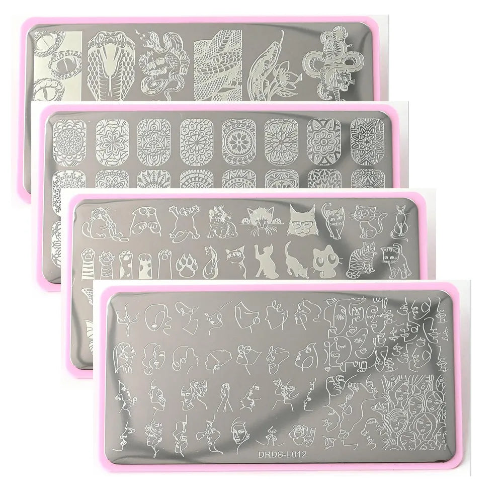 Elegance & Serpent Nail Art Stencils Bundle: Versatile Steel Designs