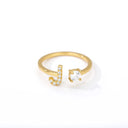 Zircon Initial A-Z Letter Rings For Women Adjustable Steel Ring