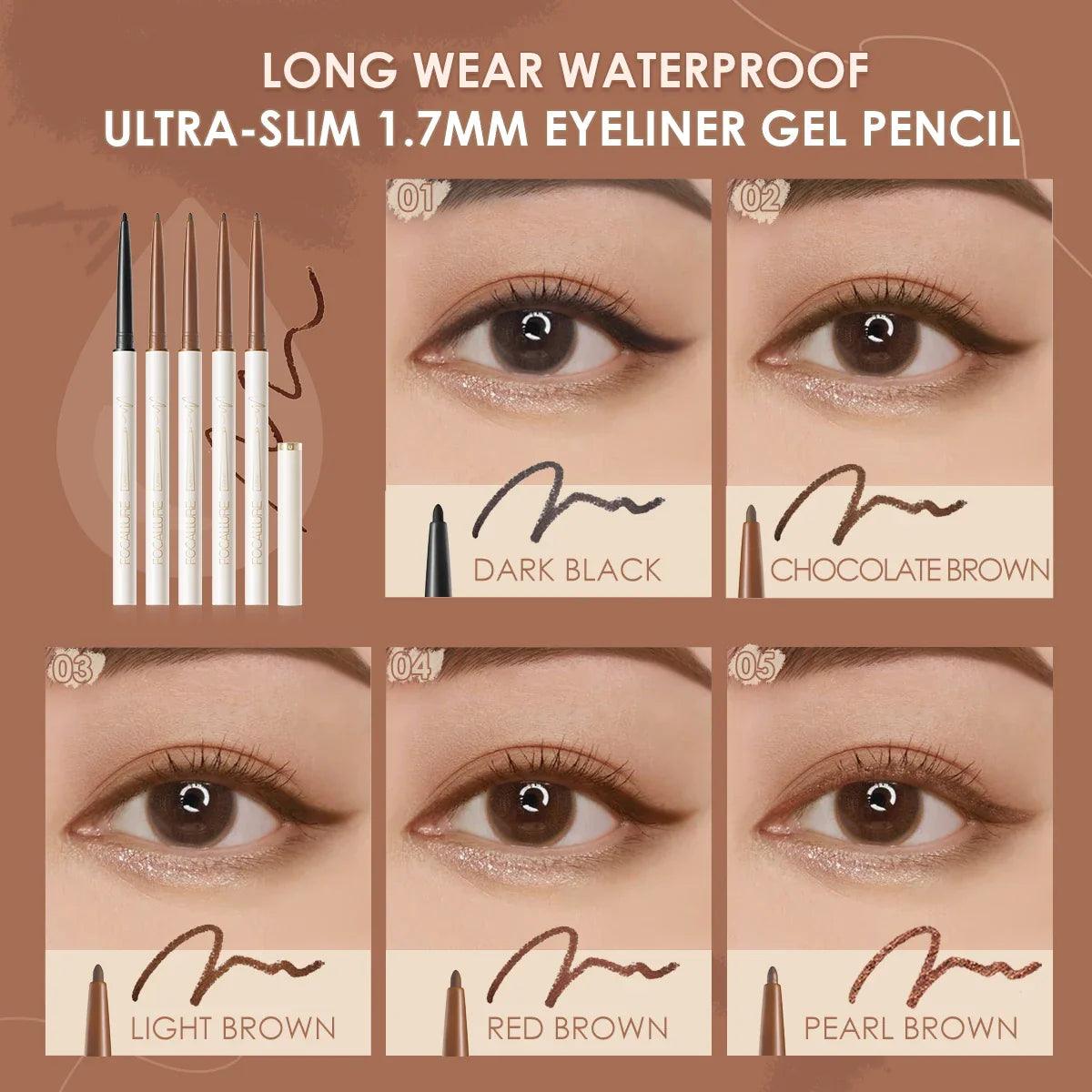 FOCALLURE Waterproof Ultra-slim Eyeliner Gel Pencil Soft High Pigment Professional Long-lasting Eyes Liner Makeup Tool Cosmetics  ourlum.com   