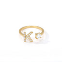 Zircon Initial A-Z Letter Rings For Women Adjustable Steel Ring