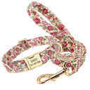 Custom Floral Print Nylon Dog Collar and Leash Set with ID Tag - Stylish Pet Walking Accessories for Medium to Large Breeds  ourlum.com Beige S 