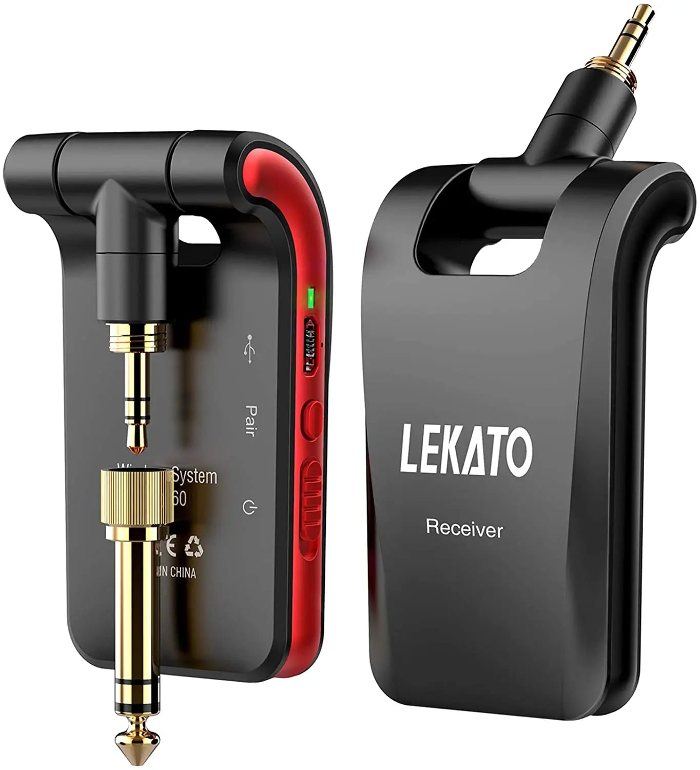Lekato Wireless Guitar Transmitter Ws-60 Guitar Wireless Receiver 2.4Ghz Electric Musical Instruments 2 In 1 Plugs 6 Channels