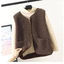 Luxurious Winter Fleece Button Vest for Women  ourlum.com Deep Khaki S 