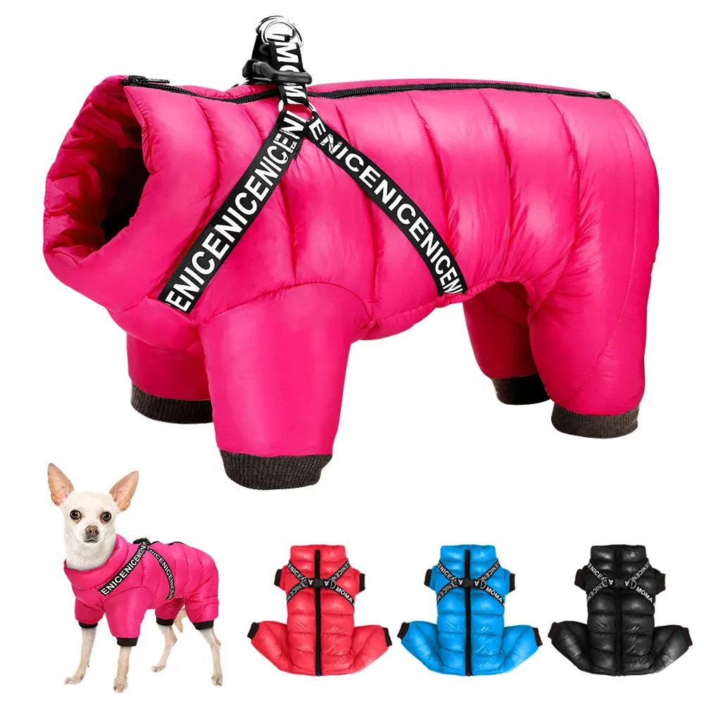 Cozy Hooded Winter Dog Jacket with Waterproof Harness for Small to Medium Dogs  ourlum.com   