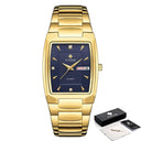 Square Luxury Men's Watch with Automatic Date Display Stainless Steel Gold Quartz Wristwatch  ourlum.com gold blue box United State 