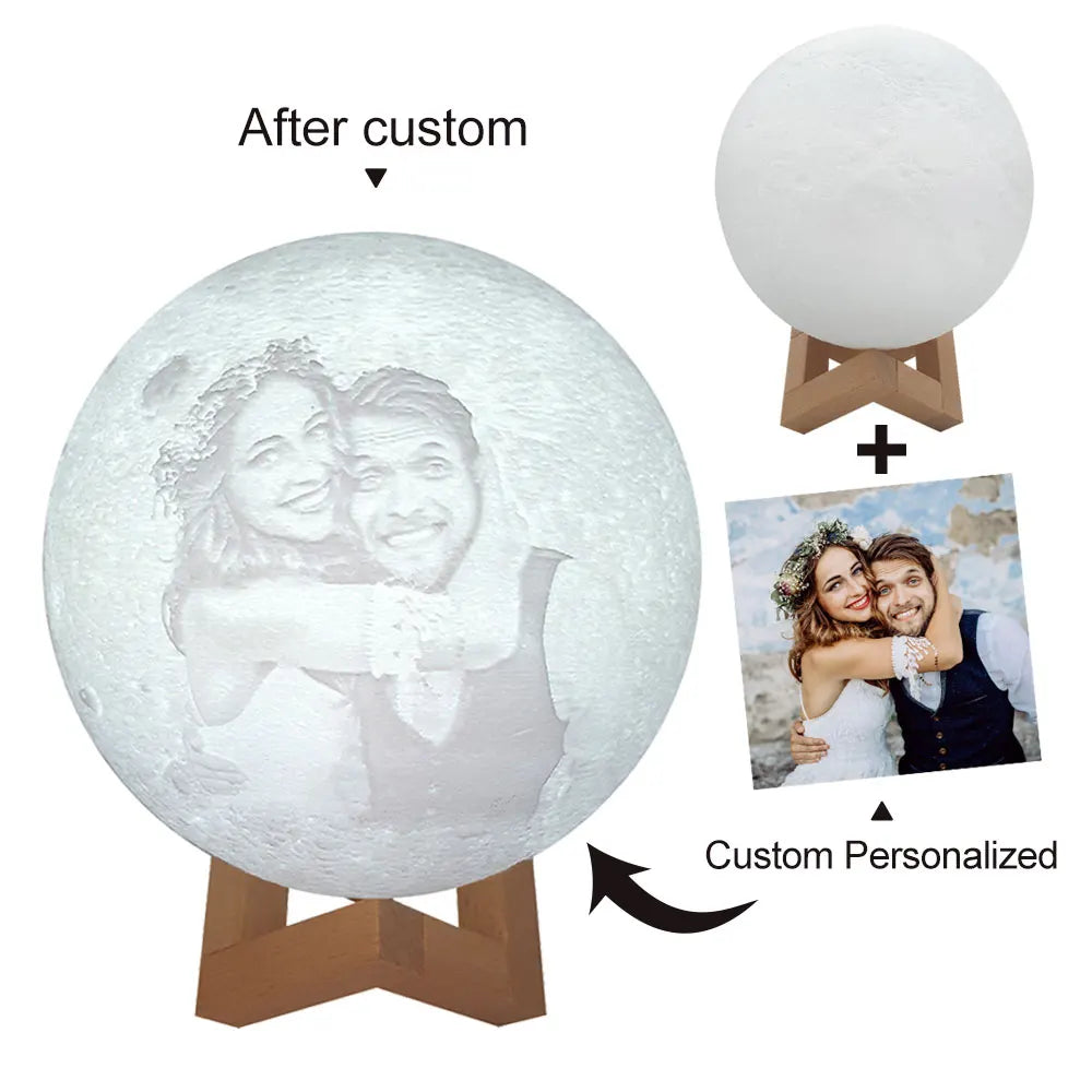 Personalized 3D Printing Moon Lamp Customized Photo Text Night Light USB Rechargeable Birthday Mother Day Lunar Anniversary Gift  ourlum.com   
