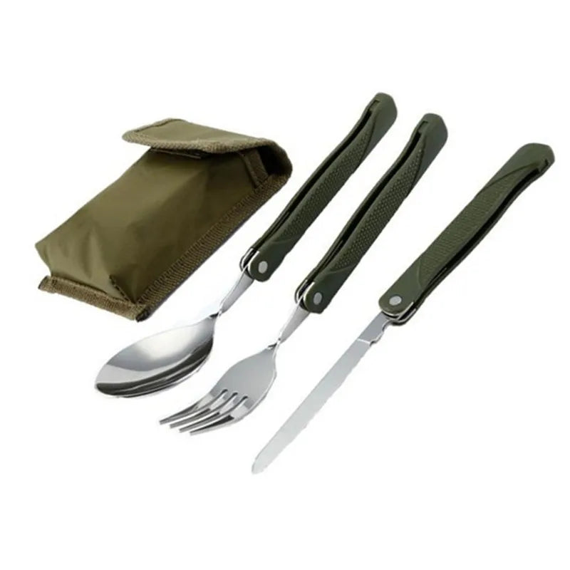 Stainless Steel Portable Folding Cutlery Set with Spork and Knife for Outdoor Camping and Picnics