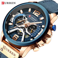 CURREN Men's Military Leather Chronograph Watch: Stylish & Functional Timepiece