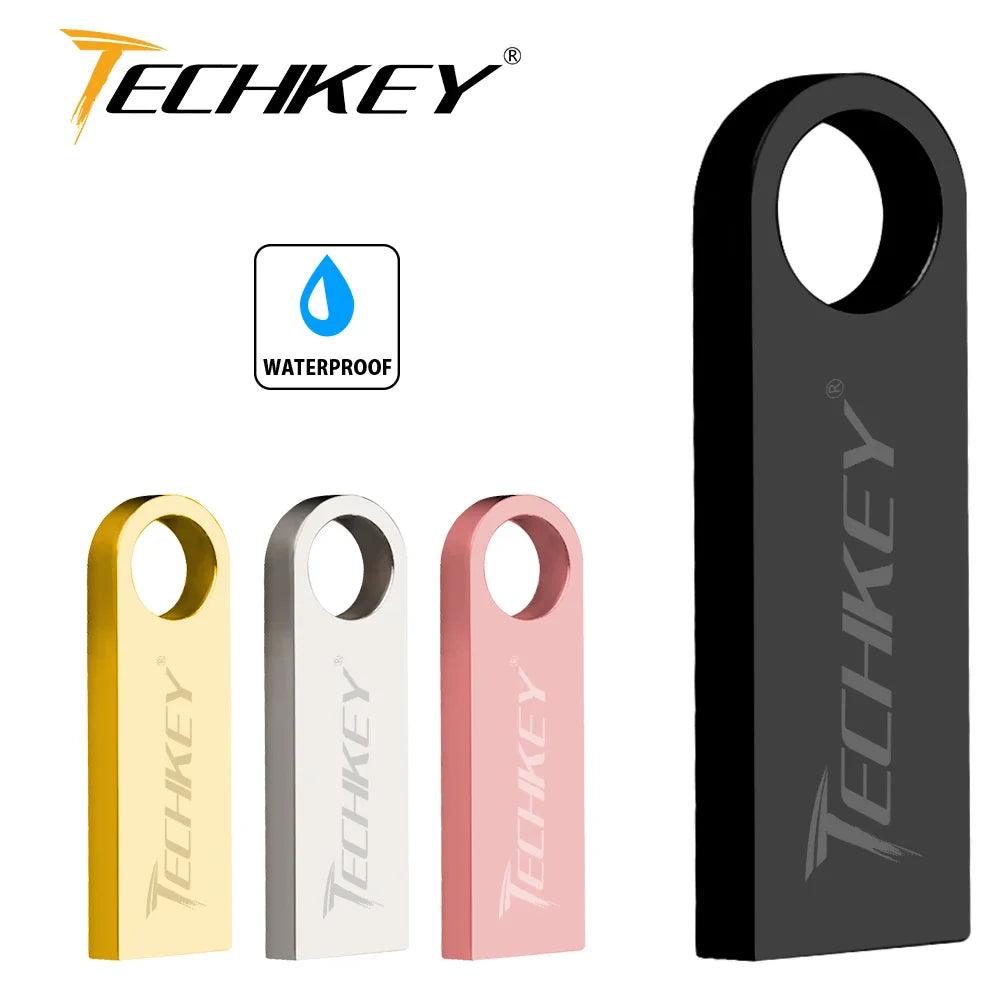 TECHKEY USB Flash Drive: Stylish Waterproof Memory Stick - Silver Metal Design  ourlum.com   