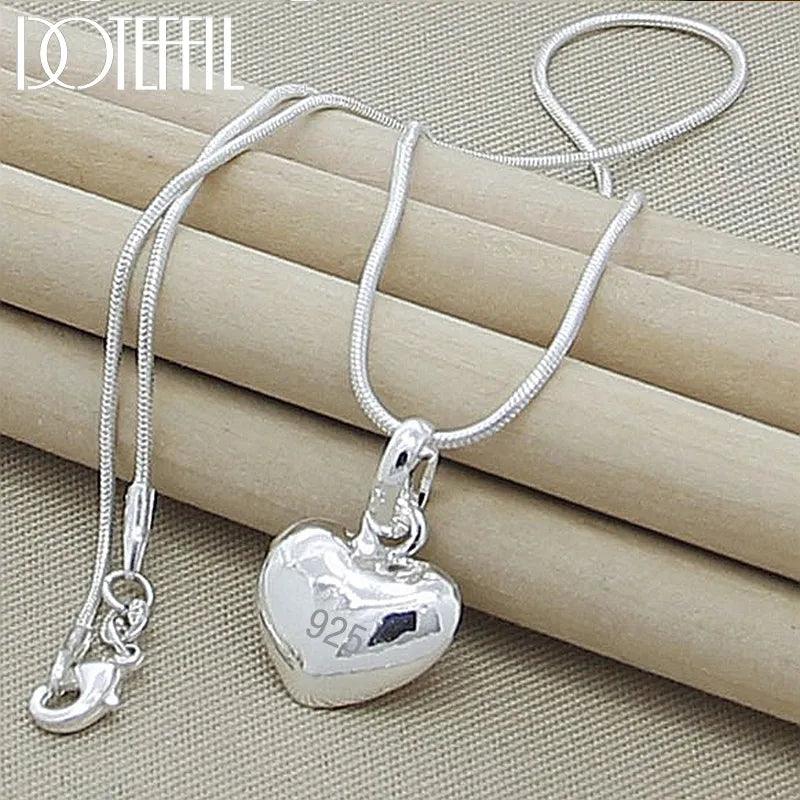 Elegant 925 Sterling Silver Small Heart Pendant Necklace with Snake Chain - Women's Fashion Jewelry  ourlum.com 40cm  