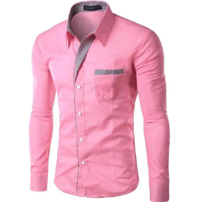 Sophisticated Slim Fit Men's Long Sleeve Dress Shirt with Versatile Style - Sizes M-4XL  OurLum.com   