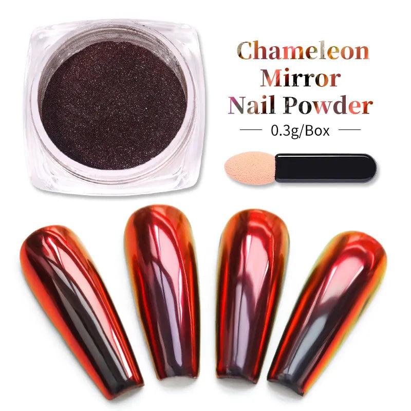 Chameleon Mirror Nail Powder Glitter Decoration Gel Polish Nail Art Dust Metallic Metal Chrome Pigment Dazzling Accessory  ourlum.com Red  