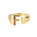 Rainbow Zircon Letter Rings For Women Fashion Jewelry 2024