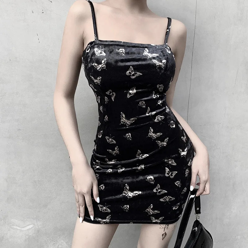 Harajuku Gothic Black Spaghetti Strap Backless Dress: Women's Sexy Off-Shoulder Style  ourlum.com   