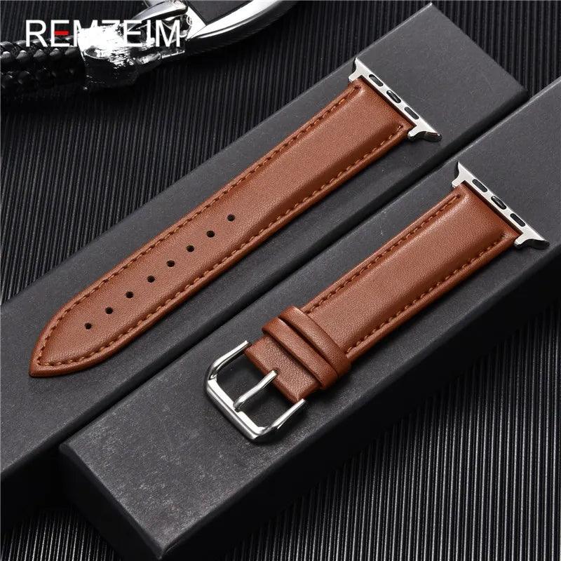 Premium Calfskin Leather Watchband for Apple Watch - Compatible with iWatch 8, 7, 6, 5, 4, 3, SE - Adjustable Strap Sizes  ourlum.com   