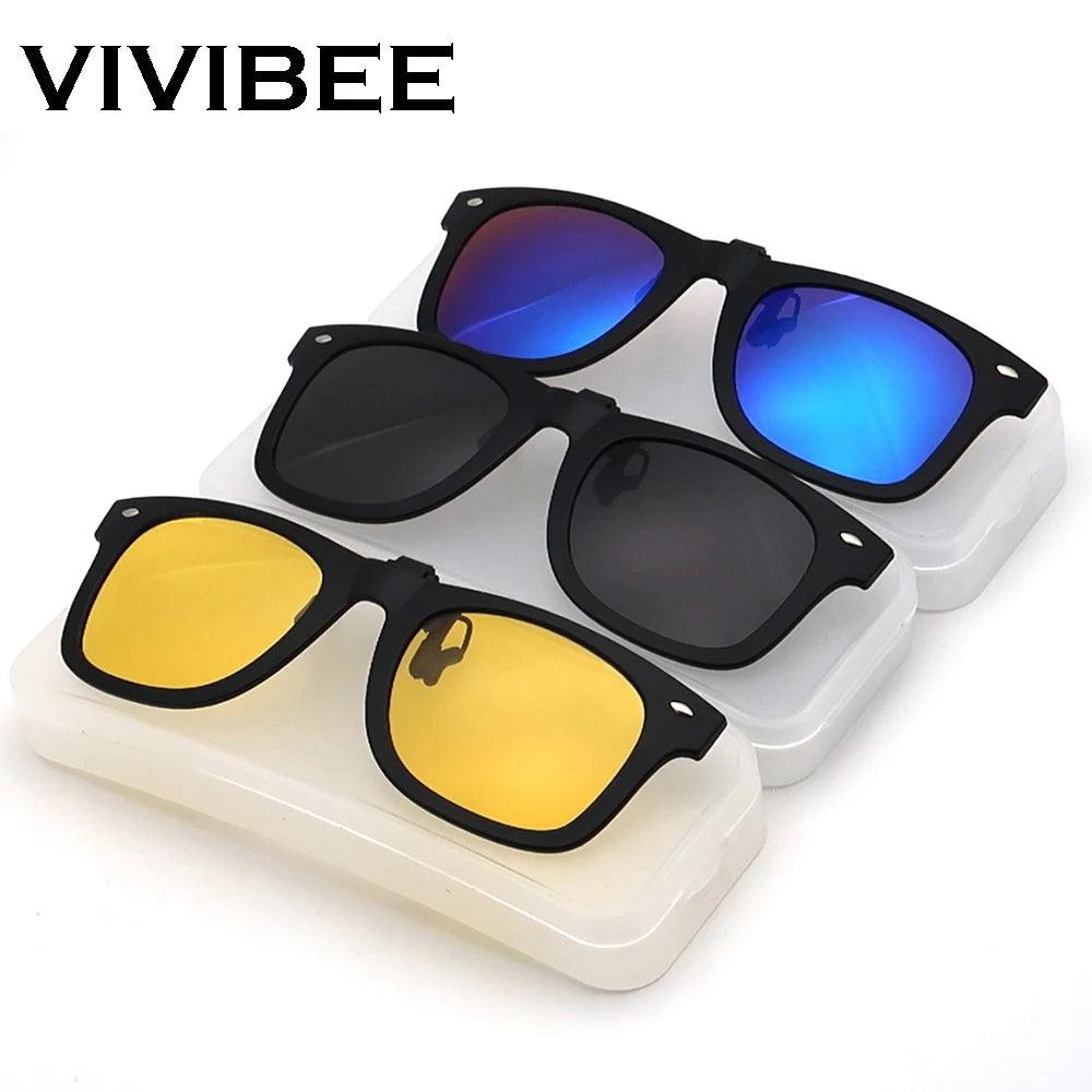 VIVIBEE Polarized Clip-On Sunglasses for Men & Women - UV Protection, Night Vision, Lightweight Fishing & Driving Eyewear