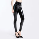 Chic Black PU Leather High Waist Leggings for Women - Sophisticated Stretch Pants  ourlum.com Black S 