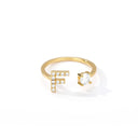 Zircon Initial A-Z Letter Rings For Women Adjustable Steel Ring