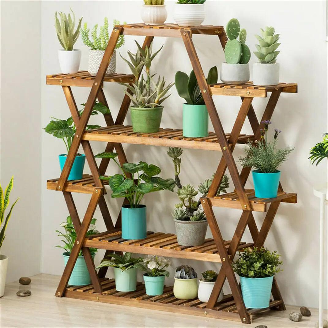 8 Tier Tall  Large Capacity Wood Plant Stand Steady Flower Shelves for Patio Porch Balcony